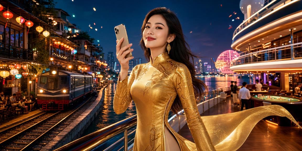 Người dùng Hà Nội sử dụng điện thoại di động truy cập casino trực tuyến với trang phục áo dài